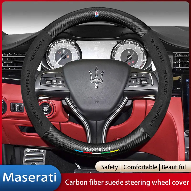 Car Suede Carbon Fiber Leather Steering Wheel Cover For Maserati Quattroporte AM337 Ghibli M157 GranTurismo M145 4200GT Coupe