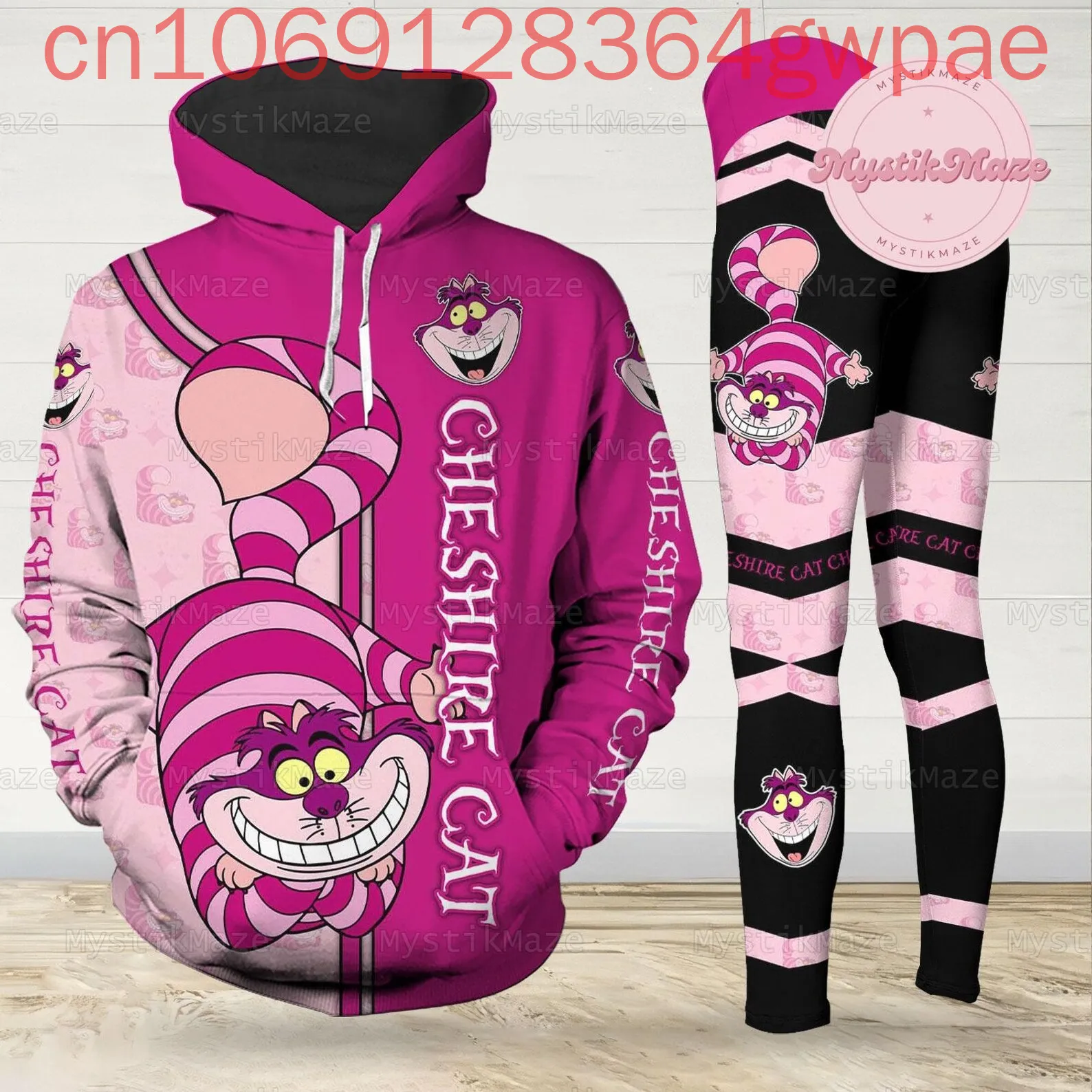 Disney Alice In Wonderland ผู้หญิง 3D Hoodie Legging ชุดลําลองผู้หญิงกางเกงโยคะเสื้อกันหนาวแฟชั่นชุดกีฬา