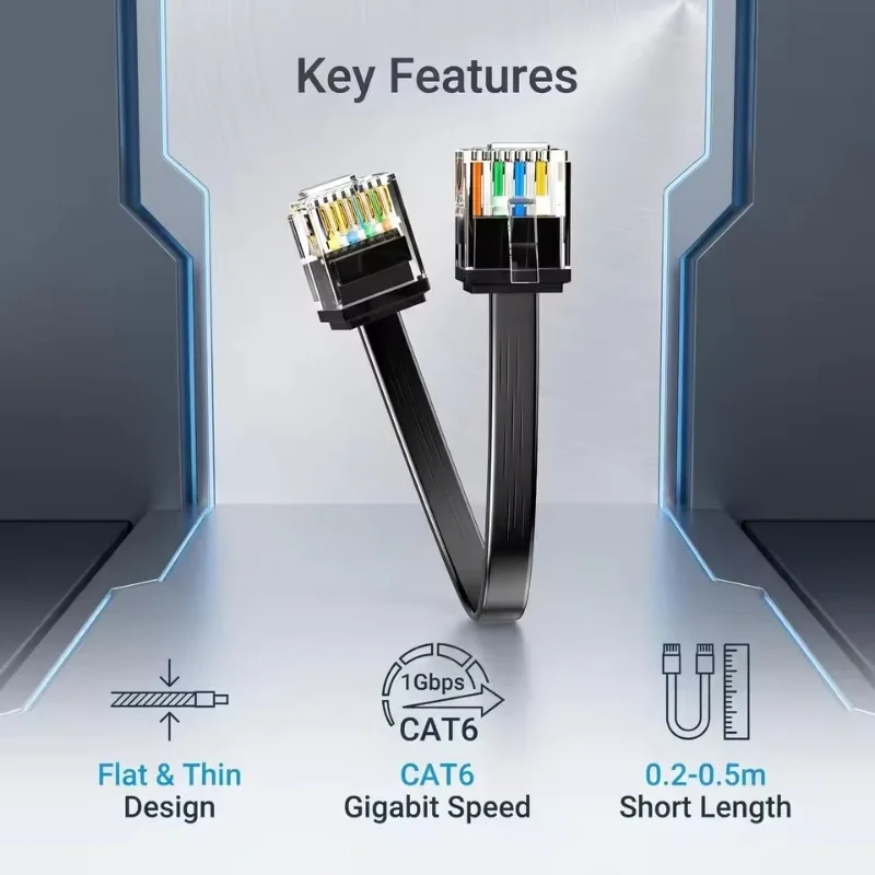 0.1M/0.2M/0.3M Cat 6A Flat Ethernet Cable UTP 1000M Network for Nas Laptop Router PC Router PS5 PC 4 3 Xbox Modem Connection