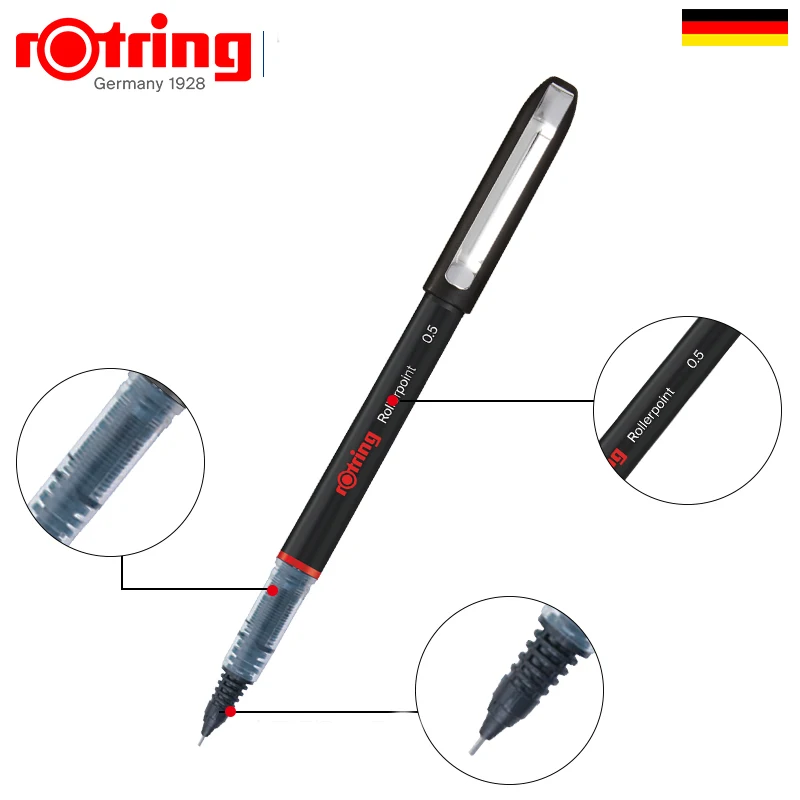 German Rotring Rollerball Gel Ink Pen Straight Liquid 0.5 0.7mm Black Blue Ink Signature Daily Needle Tip Writing Pen Office