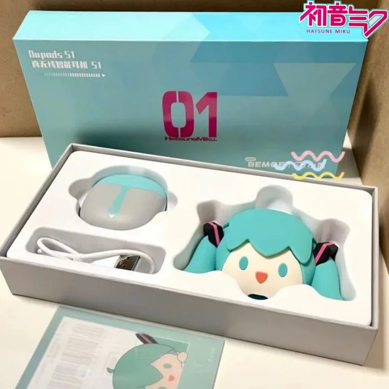 Hatsune Miku Anime Cartoon Wireless Bluetooth Headphones Set Cute Silicone Protective Cover Semi-in-ear Girls Toys Cute Gifts