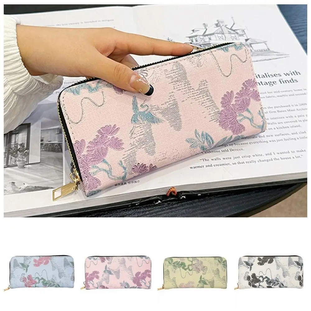 

Zipper Floral Long Wallet Multiple Card Slots Card Storage Bag Women Card Holder Chinese Style Clutch Bag PU Leather Coin Purse