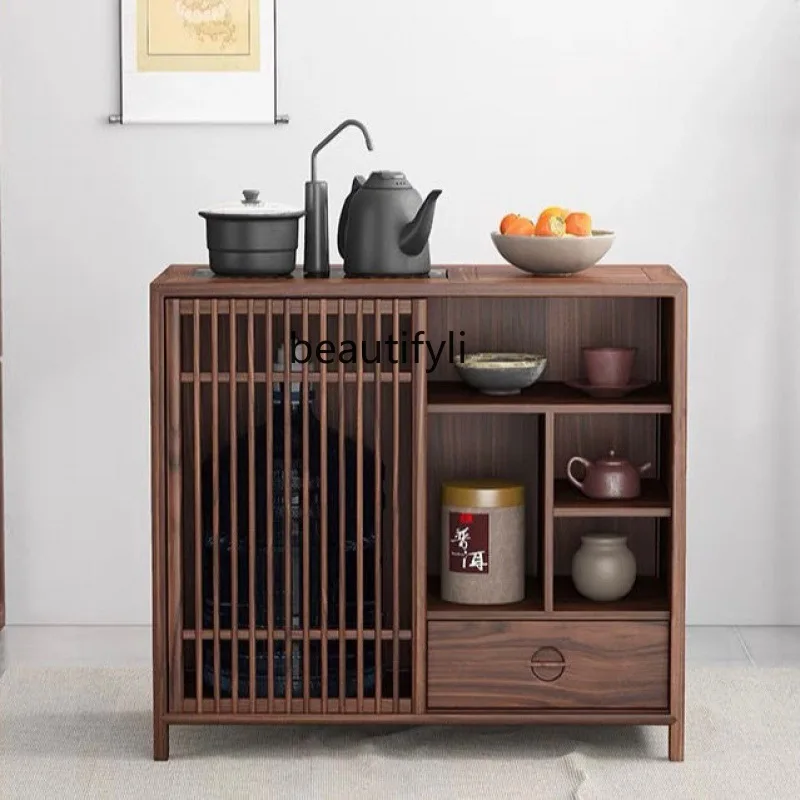 

Black walnut tea cabinet tea room dining side locker old elm new Chinese solid wood boiling cabinet