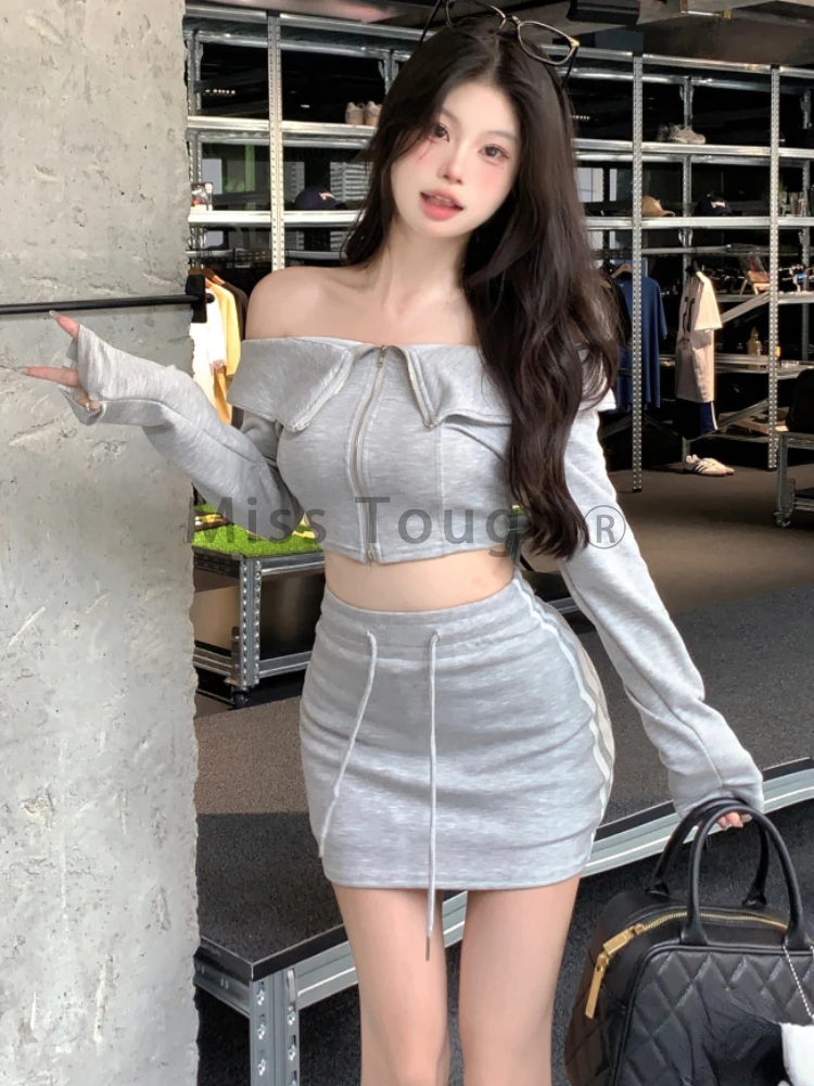 Sexy Casual Two Piece Set Women Strappy Korean Fashion Party Skirt Set Female Elegant Designer Slim Skirt Suit 2023 Autumn New