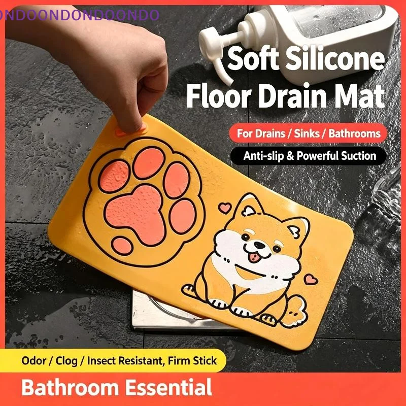 Rectangle Bathroom Deodorant Floor Drain Cover Insect-proof Kitchen Bathroom Toilet Cartoon Floor Drain Pad Silicone Sticker