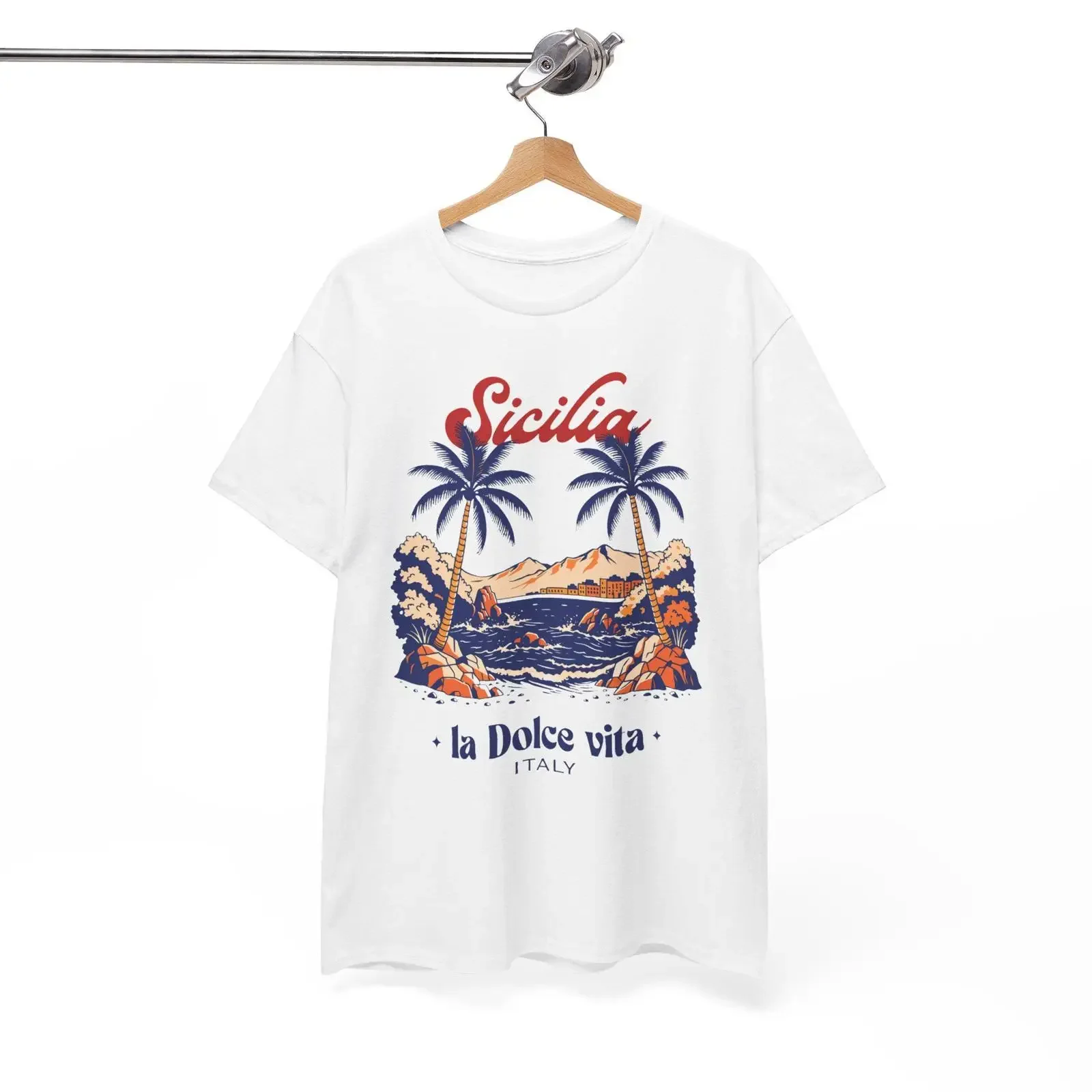 Sicilia La Dolce Vita beach scene T Shirt Italy palm tree coastal design vintage Washed streetwear designer clothes Versatile