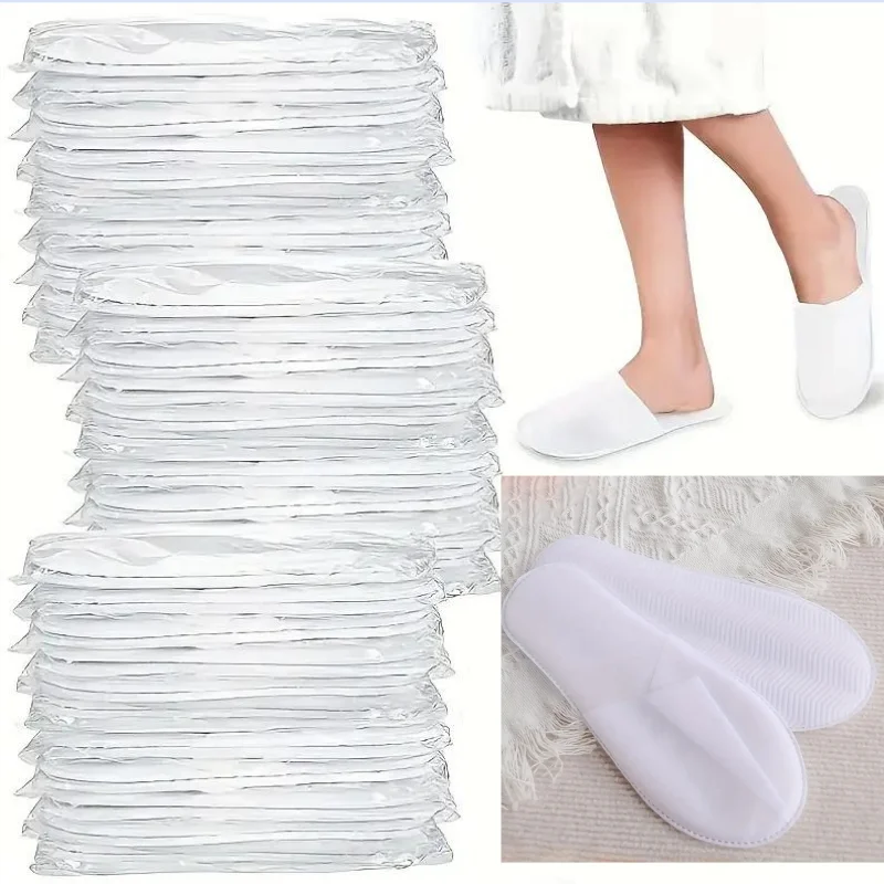 20/50PCS Luxury Hotel and Spa Slippers - Non-slip, comfortable, disposable travel slippers, individually packaged. White fabric slippers for men and women, perfect for home, travel, and relaxation, casual wear | Unisex slippers | Soft texture