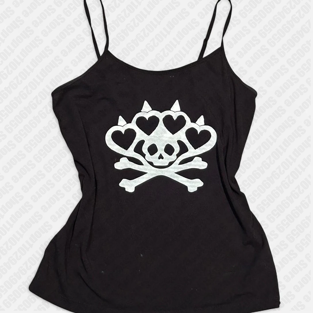Y2k Crop Top Vintage Punk Stampa Canotte Senza maniche Gilet da donna Gotico Fairycore Corsetto sexy Grunge Canotta Graphic Tees Emo Girl