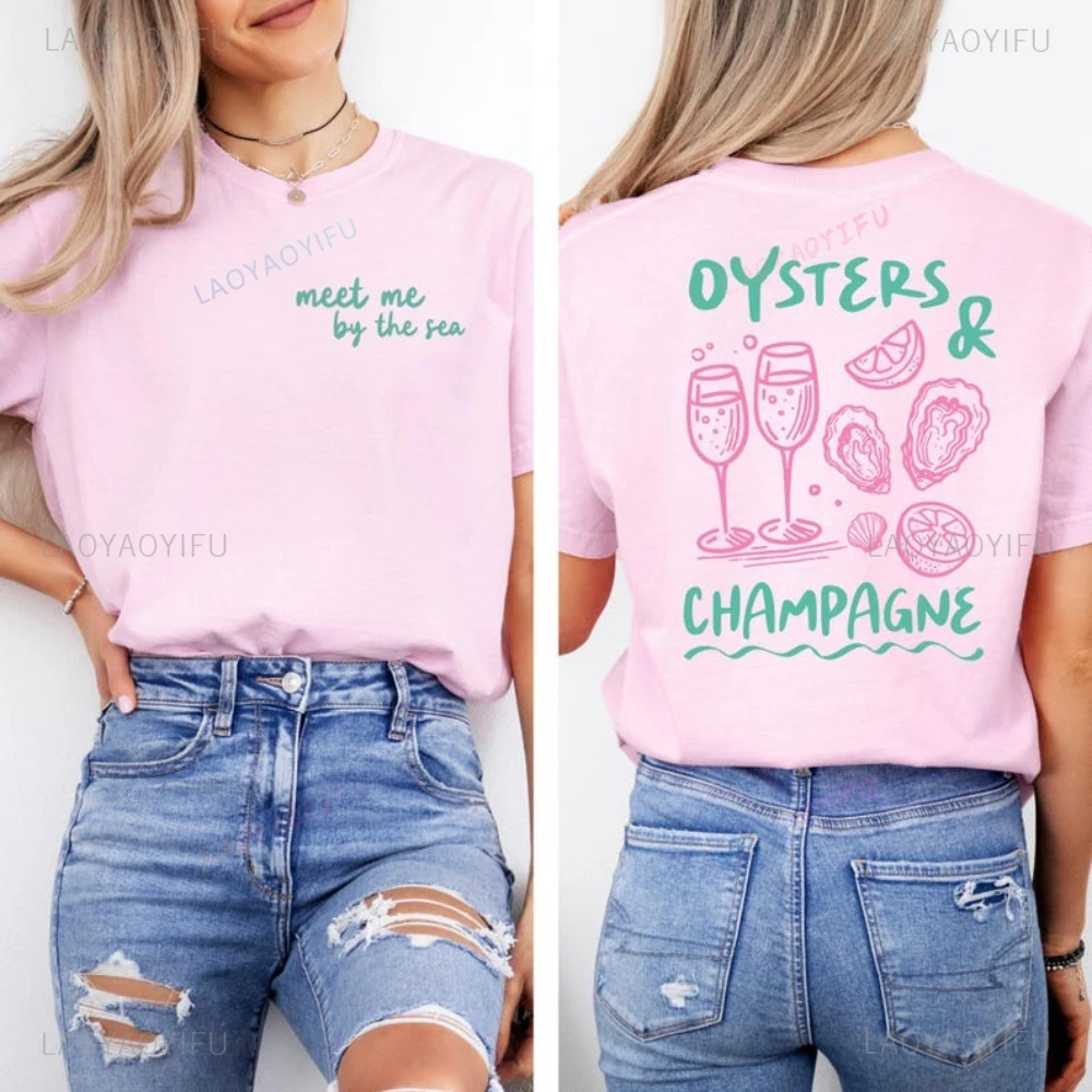 Magliette grafiche Oyster Frutti di mare Estetica costiera Donna Uomo T-shirt in cotone Retro Summer Beach Foodie Gift Top dal design vintage