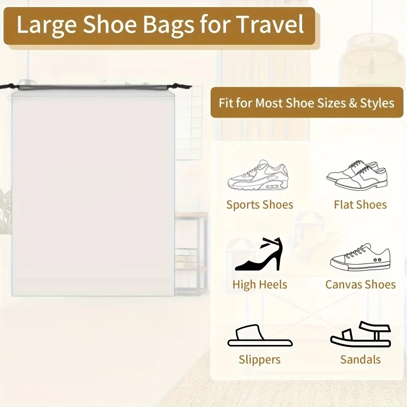 10-teiliges Reise-Schuhbeutel-Set, transparente Aufbewahrungs-Schuhbeutel, tragbare große Schuhbeutel mit Kordelzug, Unisex-Reiseutensilien – Detail 5