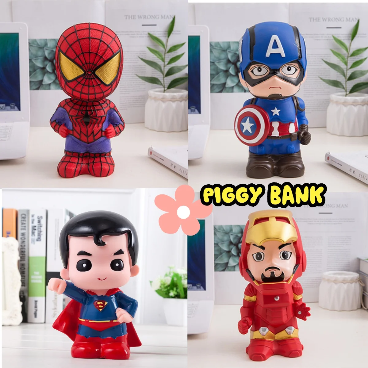

marvel Spider-Man cartoon children piggy bank Captain America Avengers piggy bank Desktop ornament doll Birthday gift home decor