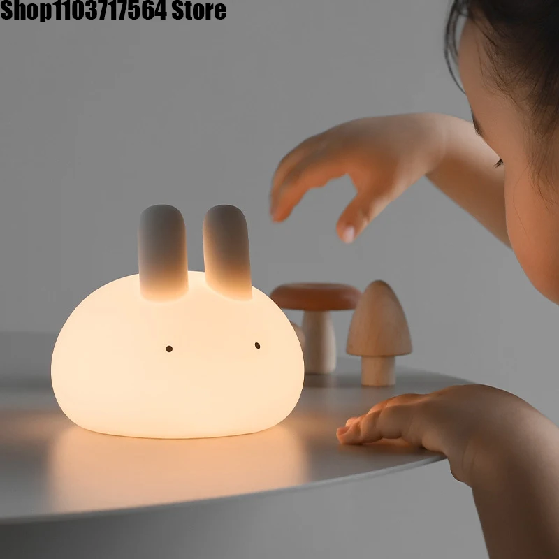 Dumplings rabbit ball rabbit silicone patting night light rabbit cute feeding lamp bedroom bed bed sleep lamp