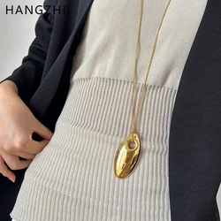 HANGZHI Temperament Long Water Drop Pendant Necklace Smooth Oval Geometric Sweater Chain Punk Party Jewelry for Women