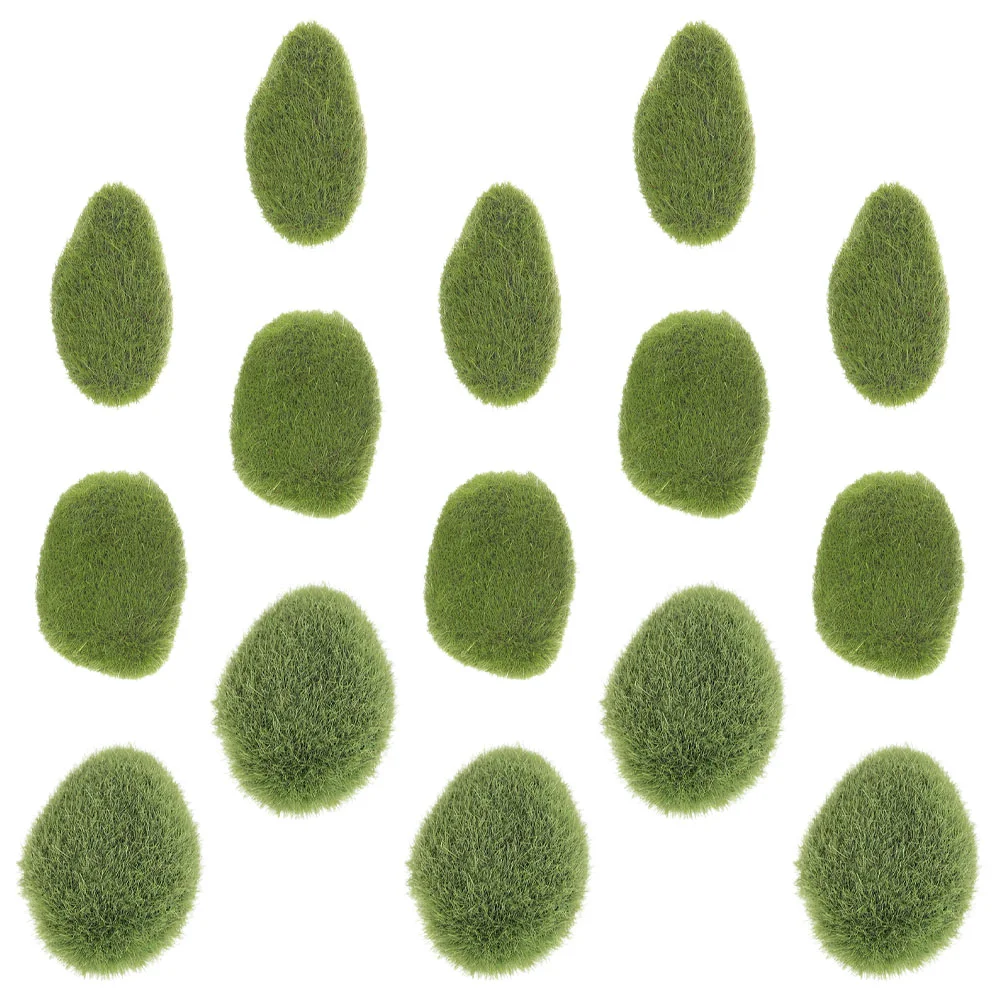 15 Pcs Stone Artificial Moss Lifelike Mossy Decorative Balls Faux Imitated Green Rocks Garden Layout Prop Office