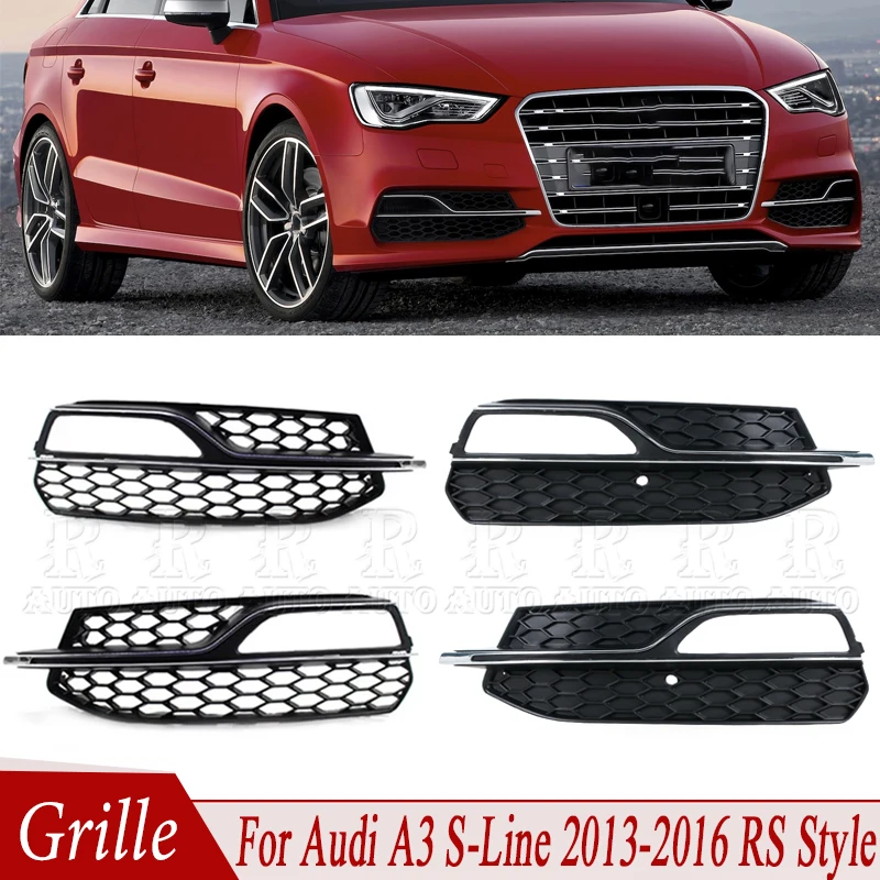 

For Audi A3 S-Line 2013-2015 2016 Front Bumper Fog Light Grilles Grill Fog Lamp Cover Modified Frame Mesh 8V3807681Q 8V3807682