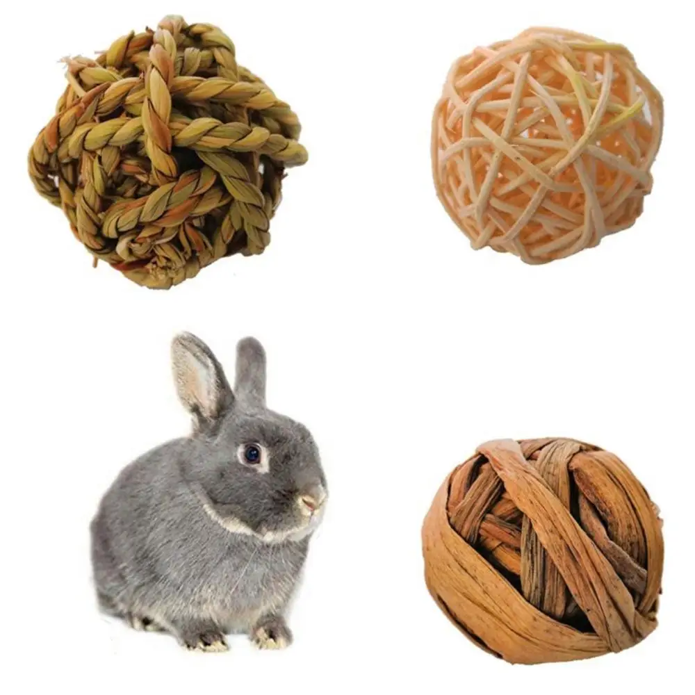 

Natural Small Animal Activity Chew Toys Rabbits Bird Parrot Play Rattan Balls