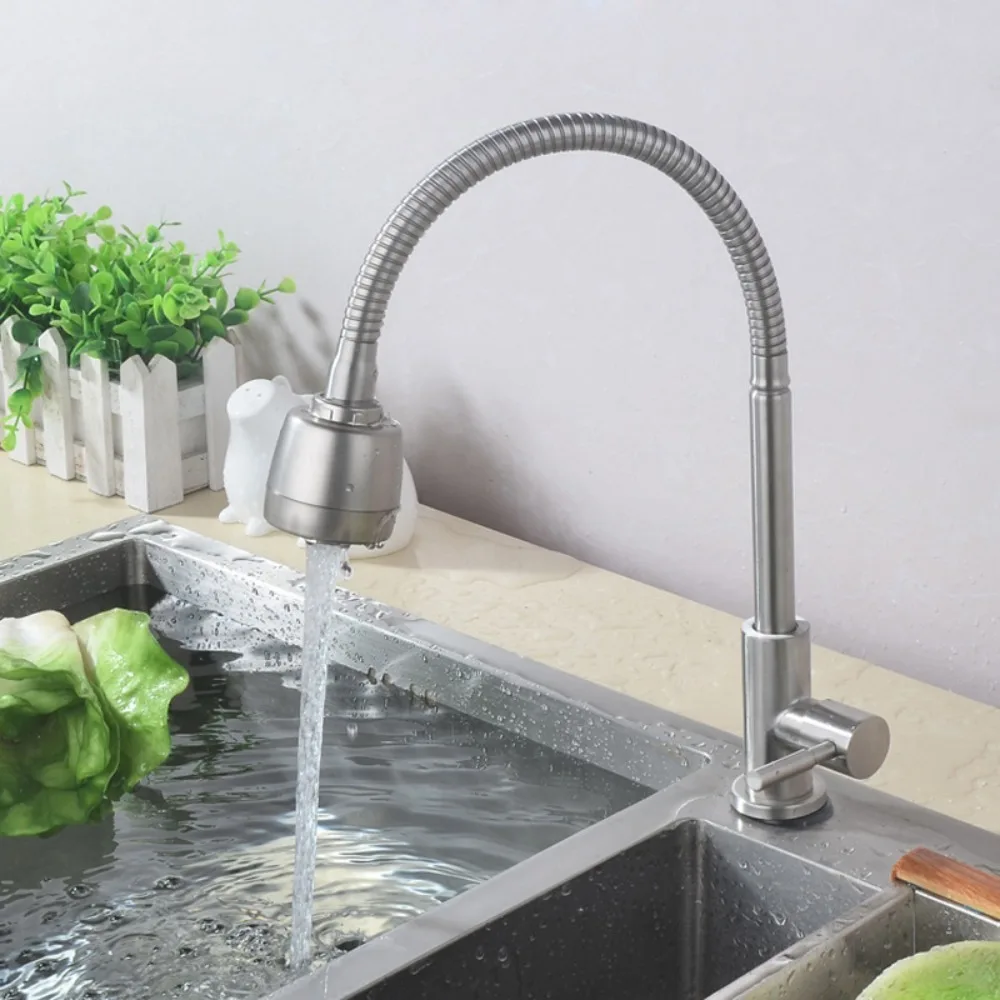 

Rotatable Kitchen Faucet Adjustable Mode Universal Single Cold Water Faucet Stainless Steel Deck Mounted Sink Water Tap Balcony