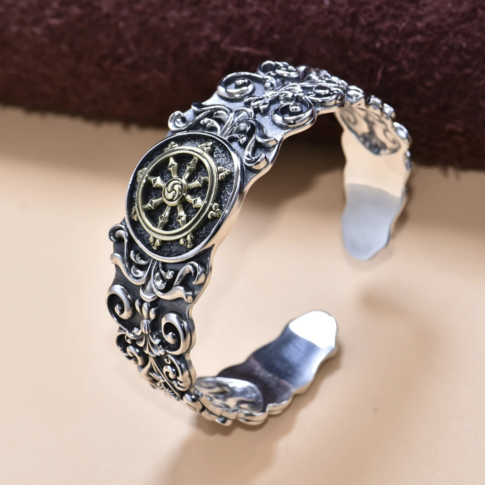 S925 sterling silver men's bracelet retro opening design trendy compass asterism bracelet Tang Cao pattern personality
