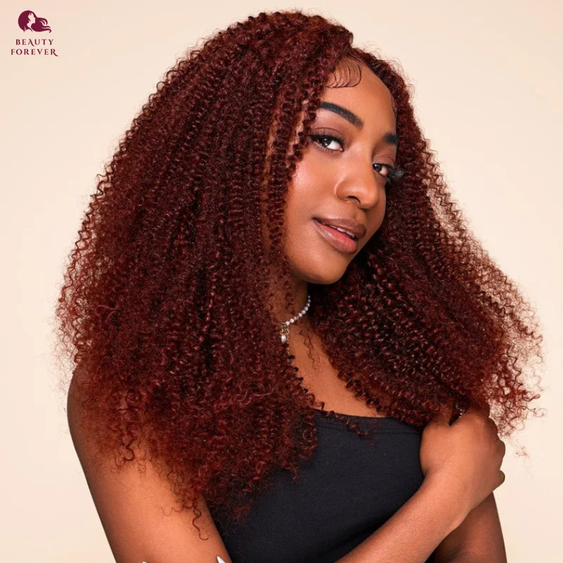 

Beauty Forever 7x5 Bye Bye Knots Reddish Brown Kinky Curly Glueless Wig Pre Bleached Pre Cut Transparent Lace Human Hair Wig