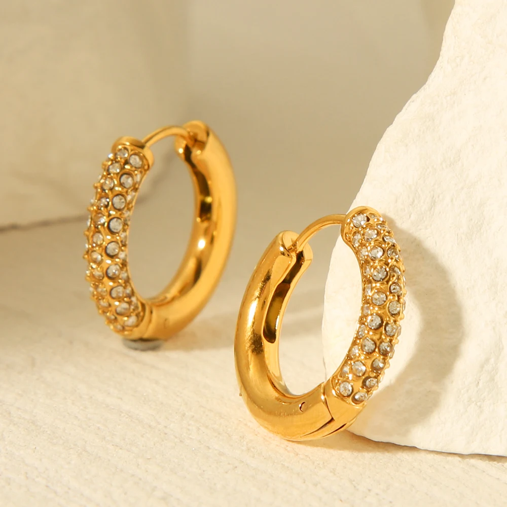 الفولاذ المقاوم للصدأ هندسية دائرية أقراط اليدوية الزركون مايكرو مطعمة المرأة موضة أقراط مجوهرات الزفاف هدايا العيد