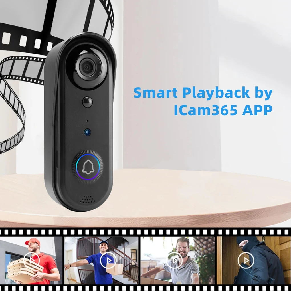 Black Visual Doorbell With Humanoid Detection Night Light For Remote Monitoring And Talk To Visitors