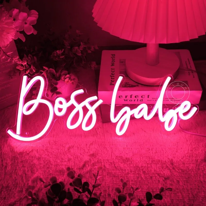 Pink Boss Babe Led Neon Office Desk Wall Girls Lady Bedroom Inspirational Birthday Christmas Bestie Best Gifts 15.75"X6" 5V USB