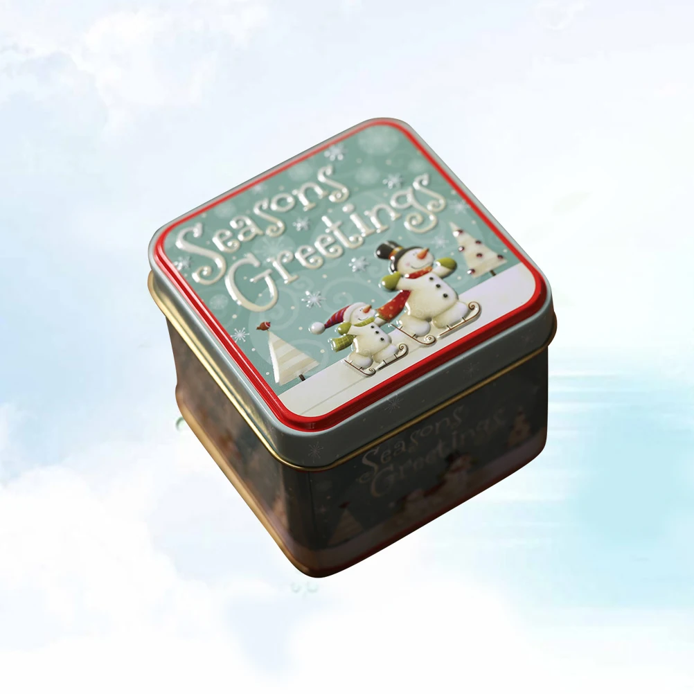 Christmas Square Candy Box Tinplate Gift Containers for Cookies Tea Leaves Kids Party Winter Holidays Joyful Design 5x5cm