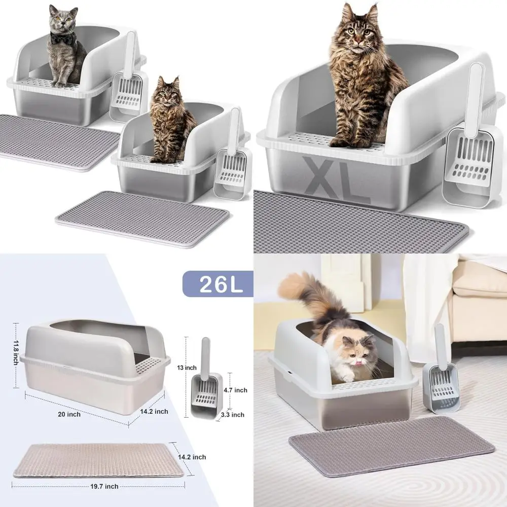 

Очень большой ящик для кошачьего туалета из нержавеющей стали с крышкой для больших кошек, 20 л x 14,2 Вт x 11,8 ч, высокосторонний, упаковка из 2 штук для крупных кошек