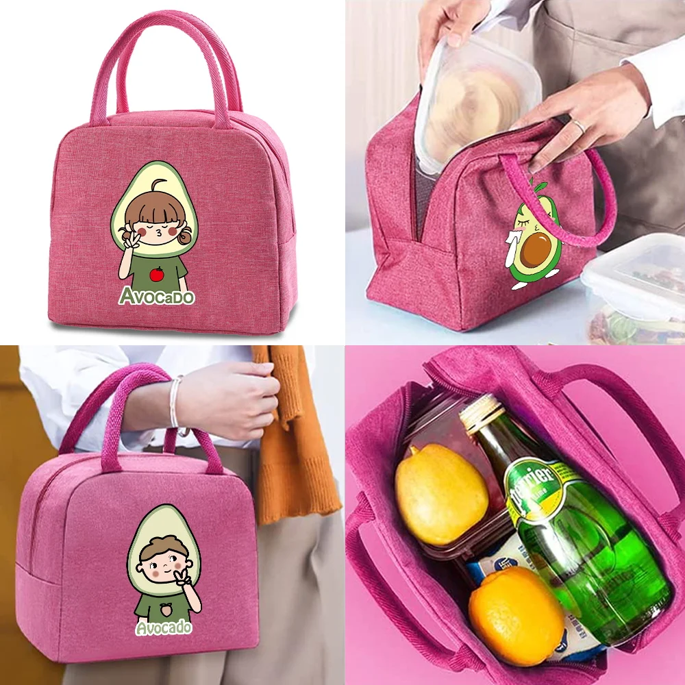 

For Women's Work Portable Cooler Lunch Bag Children Thermal Lunch Bags Avocado Print Insulated Canvas Tote Pack Zipper Organizer