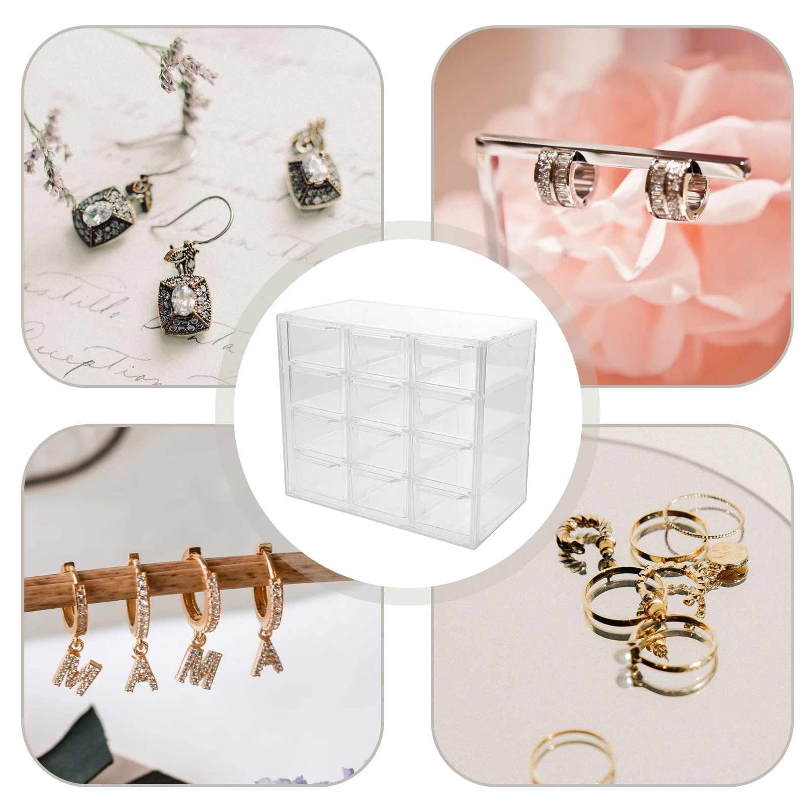 

Compact Desktop Storage Box with Drawers Multi-Functional Organizer for Jewelry Cosmetics Stationery Household Small Items