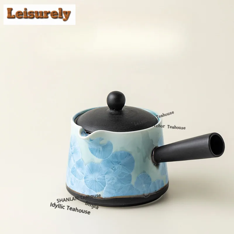 

200ml Crystal Glaze Side Handle Teapot Japanese Tea Infuser Pot Tea Making Kettle With Strainer Teaware Supplies Collection Gift