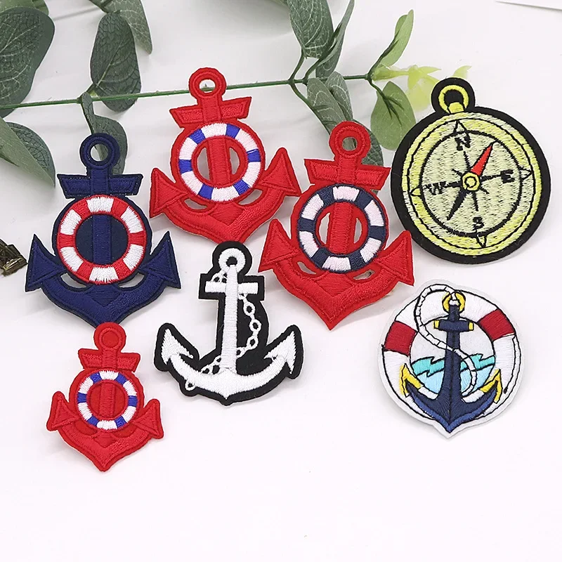 50pcs/Lot Luxury Embroidery Patch Sailor Gold Anchor Compass White Black Red Clothing Decoration Accessory Craft Diy Applique