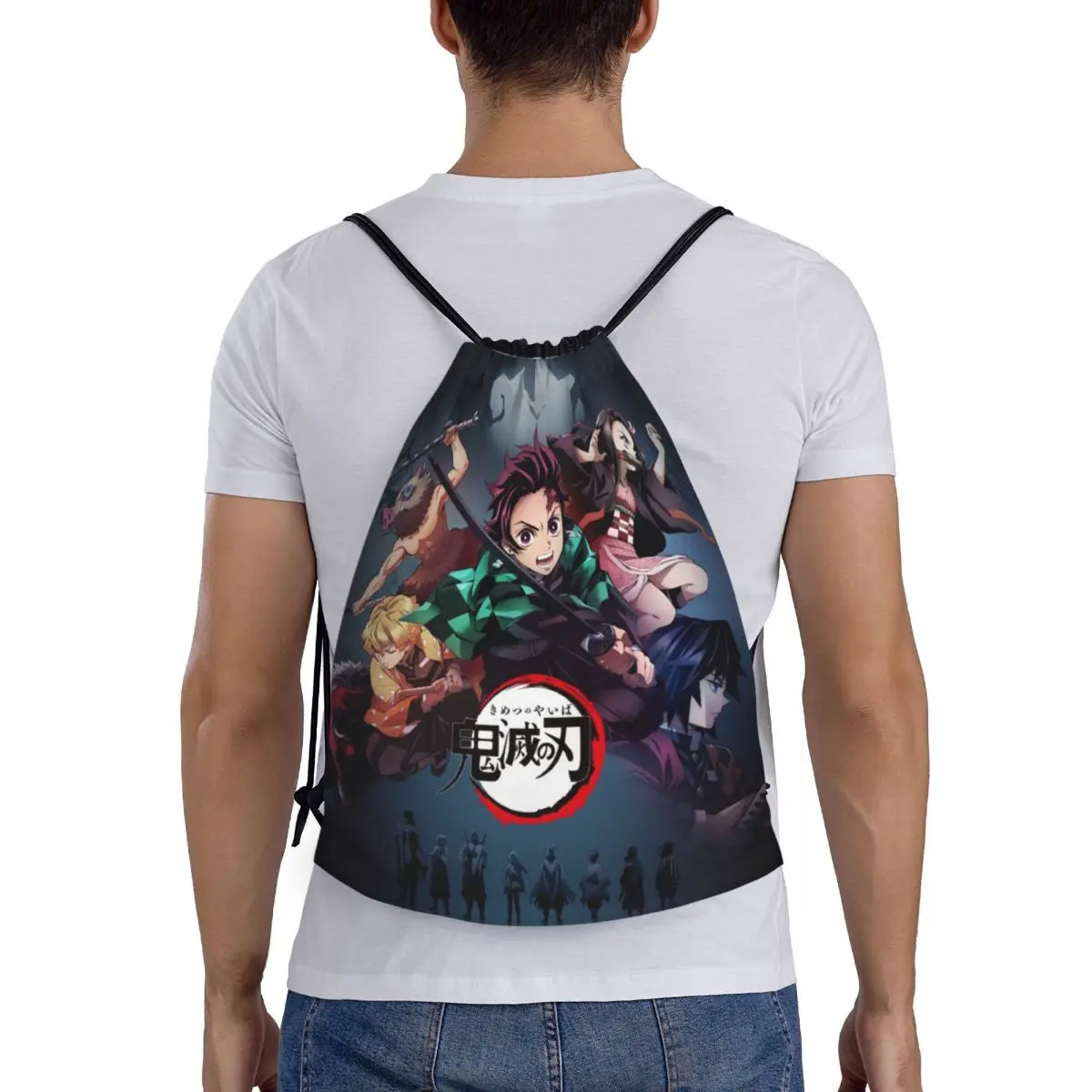 مخصص شيطان القاتل كيميتسو نو يابا الرباط حقائب الظهر خفيفة الوزن أنيمي مانغا رياضة الرياضة Sackpack أكياس للسفر