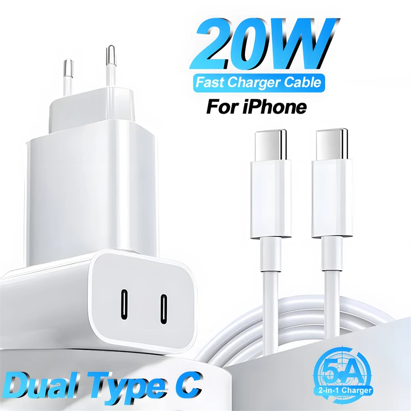 PD 20W USB Type C Fast Charger Cable For iPhone 15 Pro Max Samsung Huawei Xiaomi One Plus Dual Port Multi-function Quick Charger