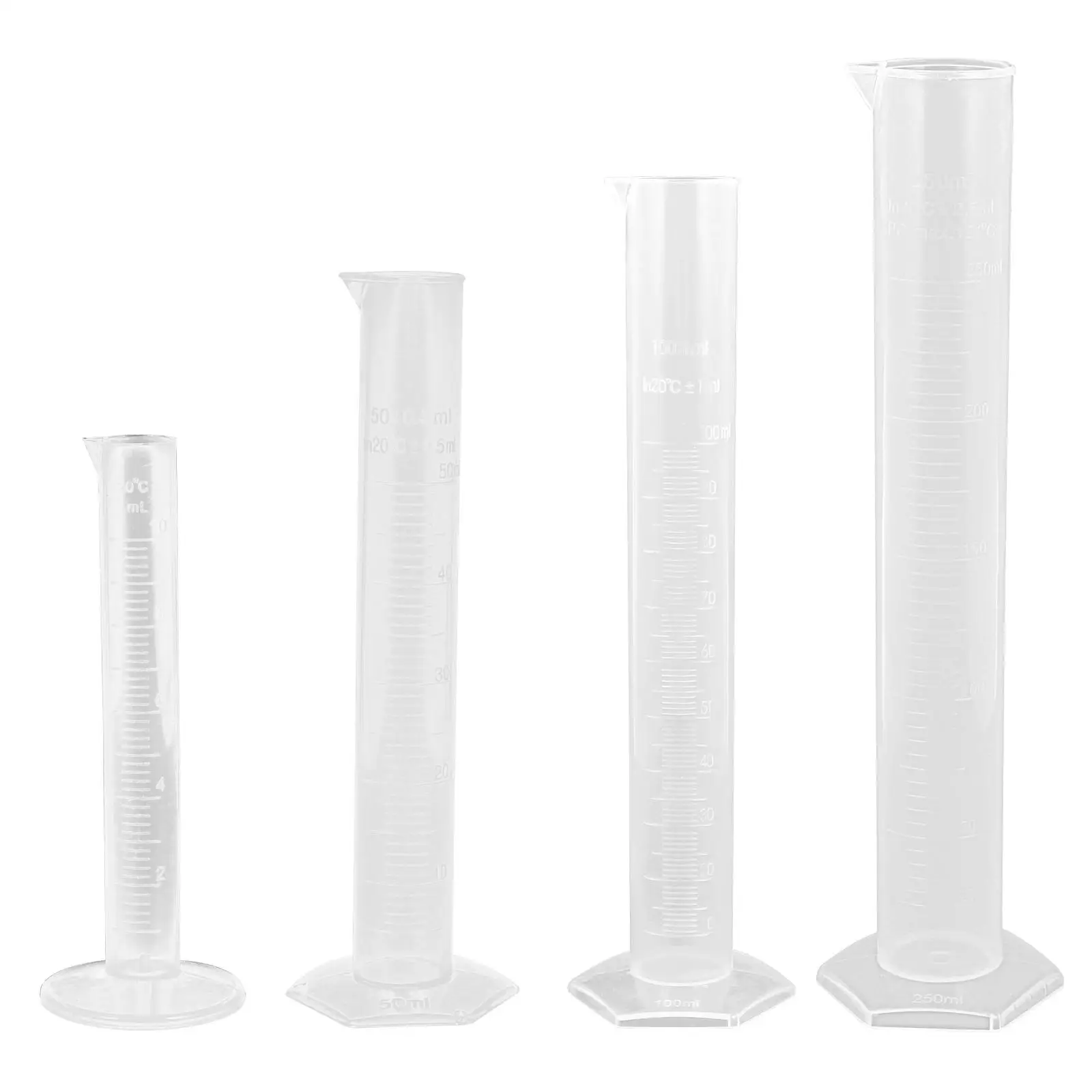 

4 Pcs Plastic Graduated Cylinder Measuring Flask Wide Rim Pour Spout Accurate Hexagonal Base Lab Tool Teaching Equipment