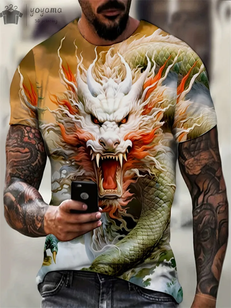 Fashion Personality Men T-Shirt Dragon Pattern 3D Printed Harajuku Street Short Sleeve O Neck T Shirts Oversized Tee Casual Tops