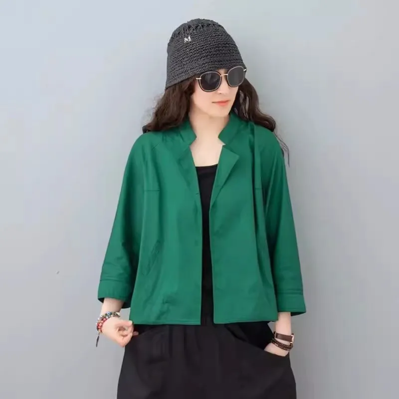 

Spring Autumn New Middle-Aged Mom Short Blazer Coat Female Fashion Seven Points Sleeve Loose Solid Color Suit Jacket Women W464