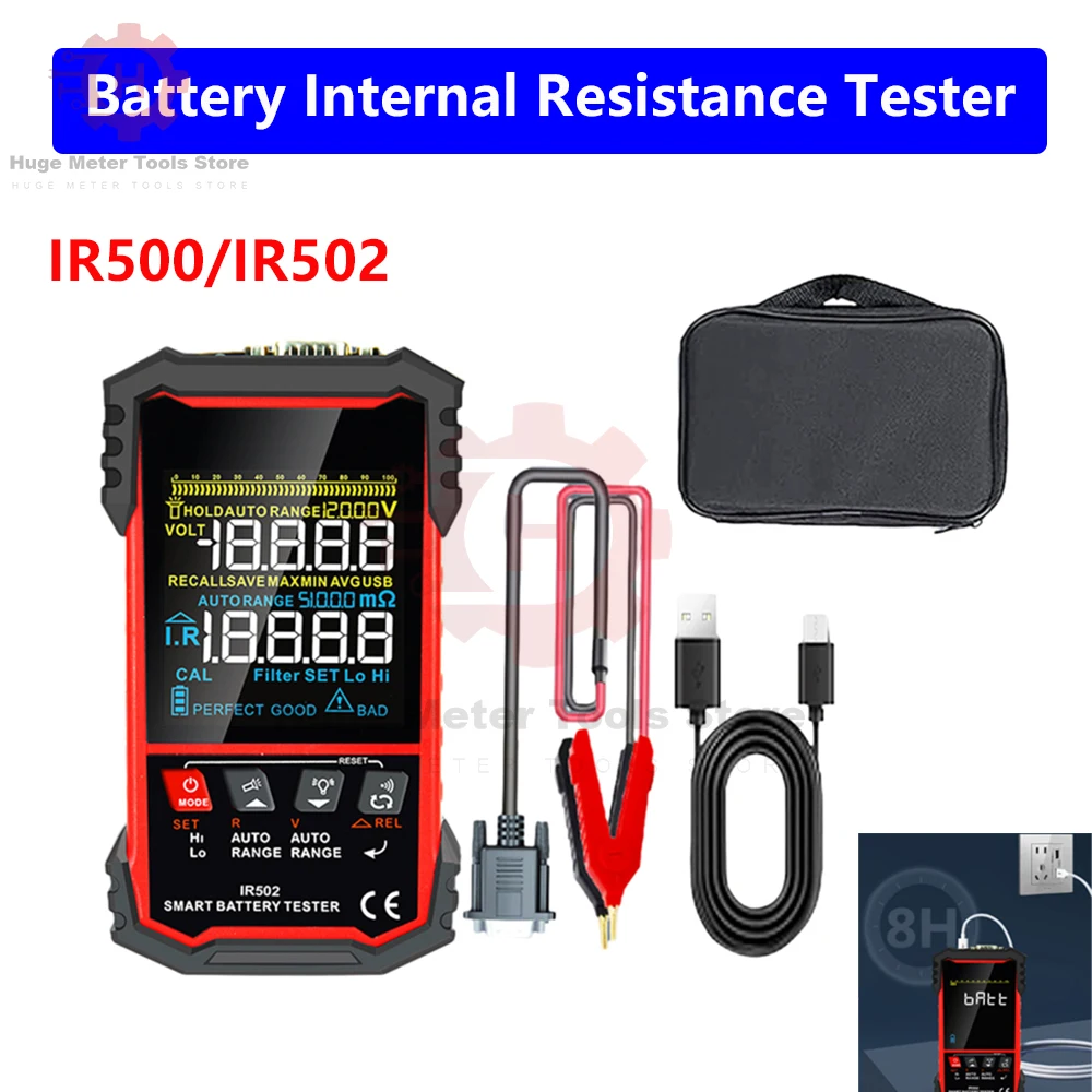 IR502 ±120V Precision Battery Internal Resistance Tester 500Ω 4-Wire Kelvin Test Lead-acid Lithium Nickel-cadmium Batteries Tool