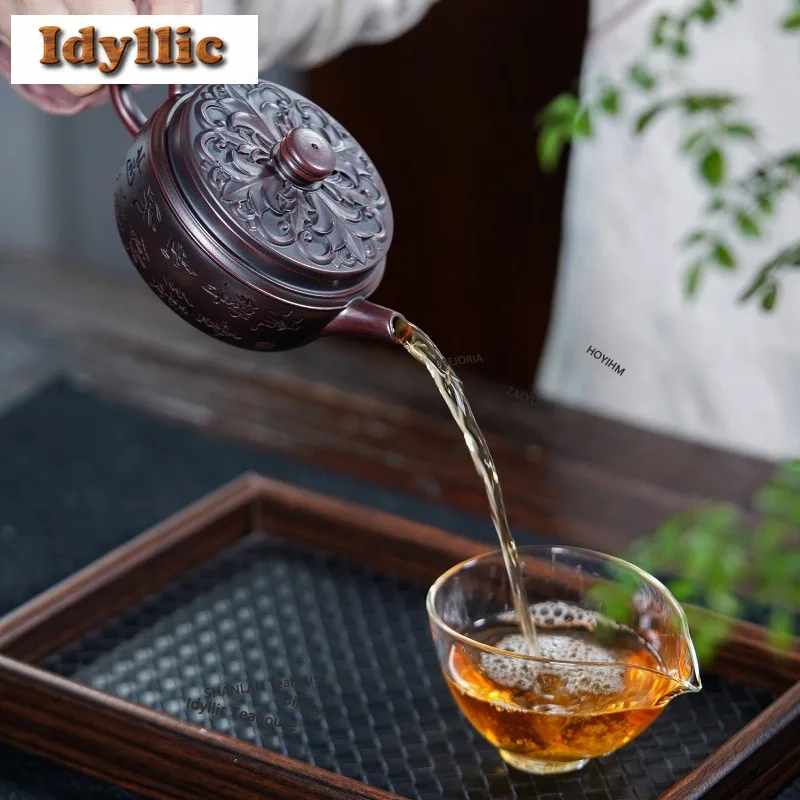 HOYIHM 300ml Boutique Yixing Purple Clay Teapots Handmade Large Caliber Pot Raw Ore Antique Red Mud Kettle Zisha Tea Set Gifts
