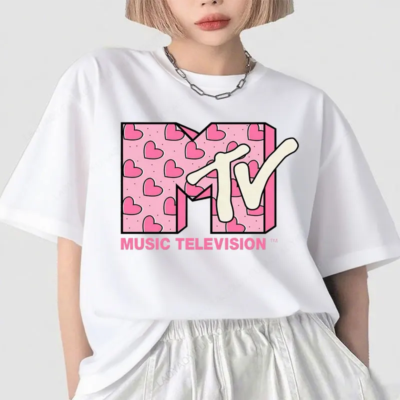 MTV الموسيقى التلفزيون الجرافيك بلايز 80s90s خمر الشارع الشهير موضة Crewneck للجنسين تيشيرت مطبوع رائجة البيع القطن Y2k الملابس #5