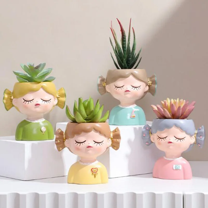 

Creative Resin Candy Girl Fleshy Plant Pot Desktop Ornaments Bonsai Vase Gardening Planter Crafts Art Home Decor