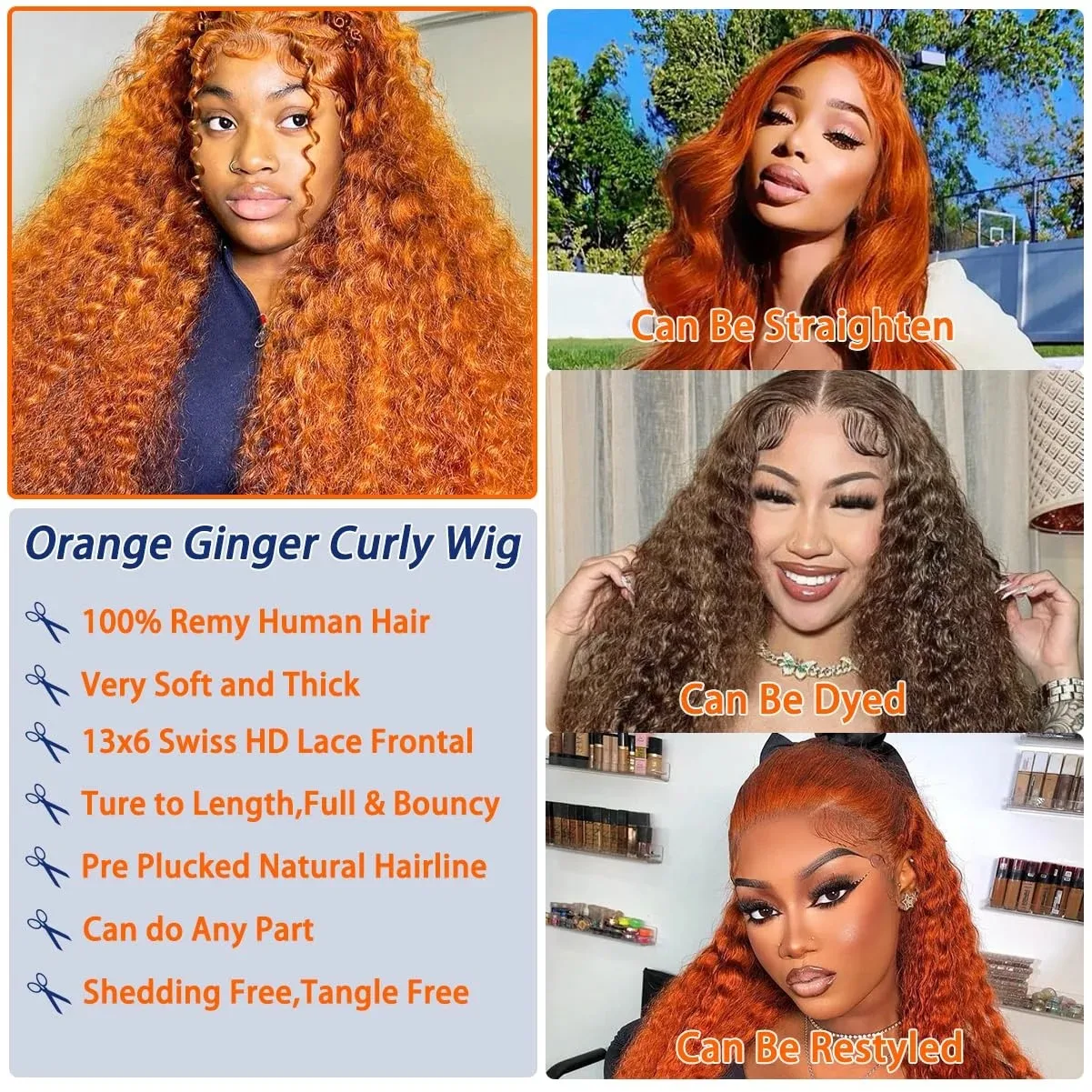 34 36Inch Orange Ginger Water Wave Lace Front Wigs 13x4 13x6 #350 Colored Wigs Brazilian Human Hair Deep Wave Curly Wigs 200 Density image 5