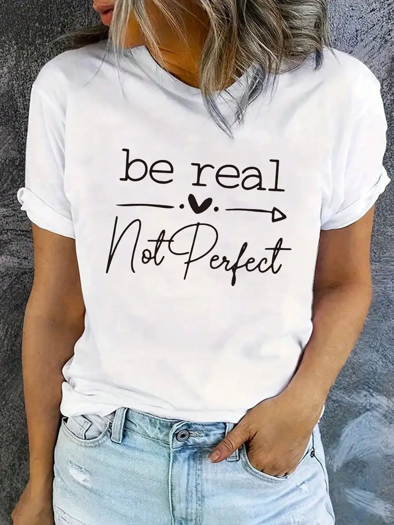INAWLY Short Sleeve Round Neck T-Shirt With Letter Print Be Real Love Not Perfect Graphic Tees Women Men Tops