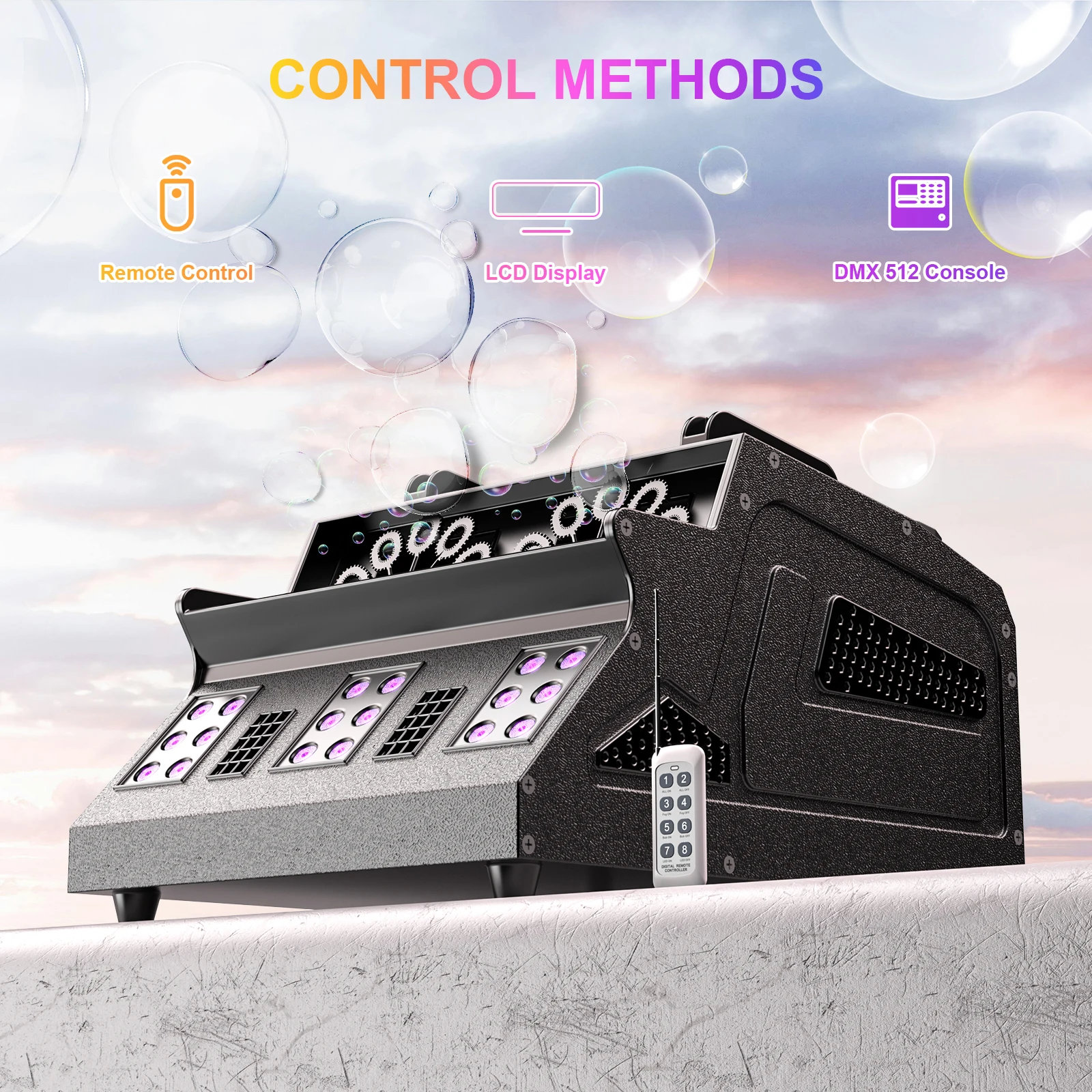 Fieryzeal 1500W Bubble Fog Machine 3IN1 LED RGB Stage Light with Remote Control DMX Smoke Bubble Machine for DJ Halloween Party