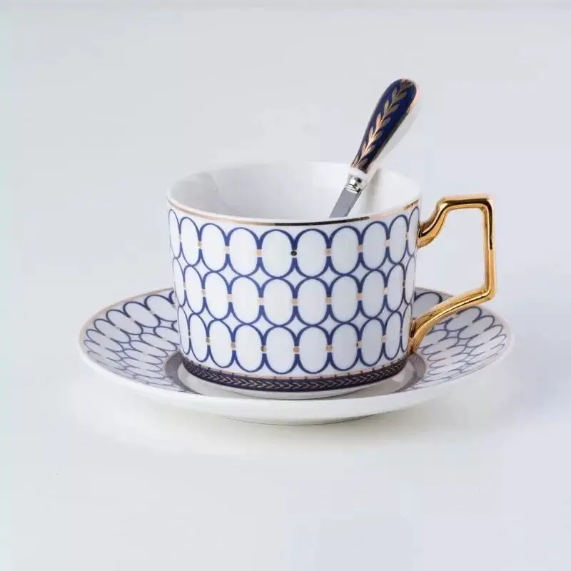 British Style Luxury Moroccan Coffee Cup Saucer Spoon Set Ceramic Mug Porcelain Simple Tea Cup Sets Kitchen Drinkware