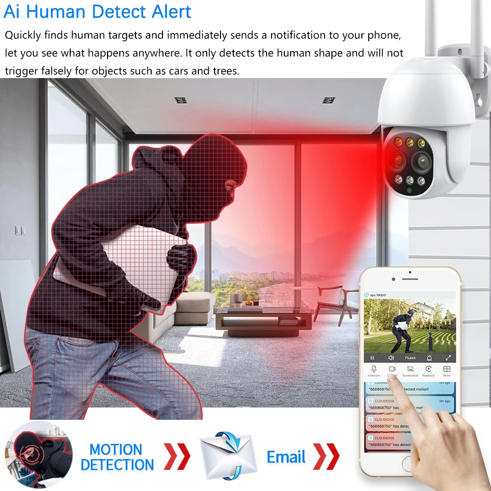 Imagem -03 - Câmera de Vigilância de Segurança Doméstica sem Fio Lente Dupla ai Detecção Humana 4k 8mp Inteligente Wifi Ptz Zoom 10x Cctv Proteção