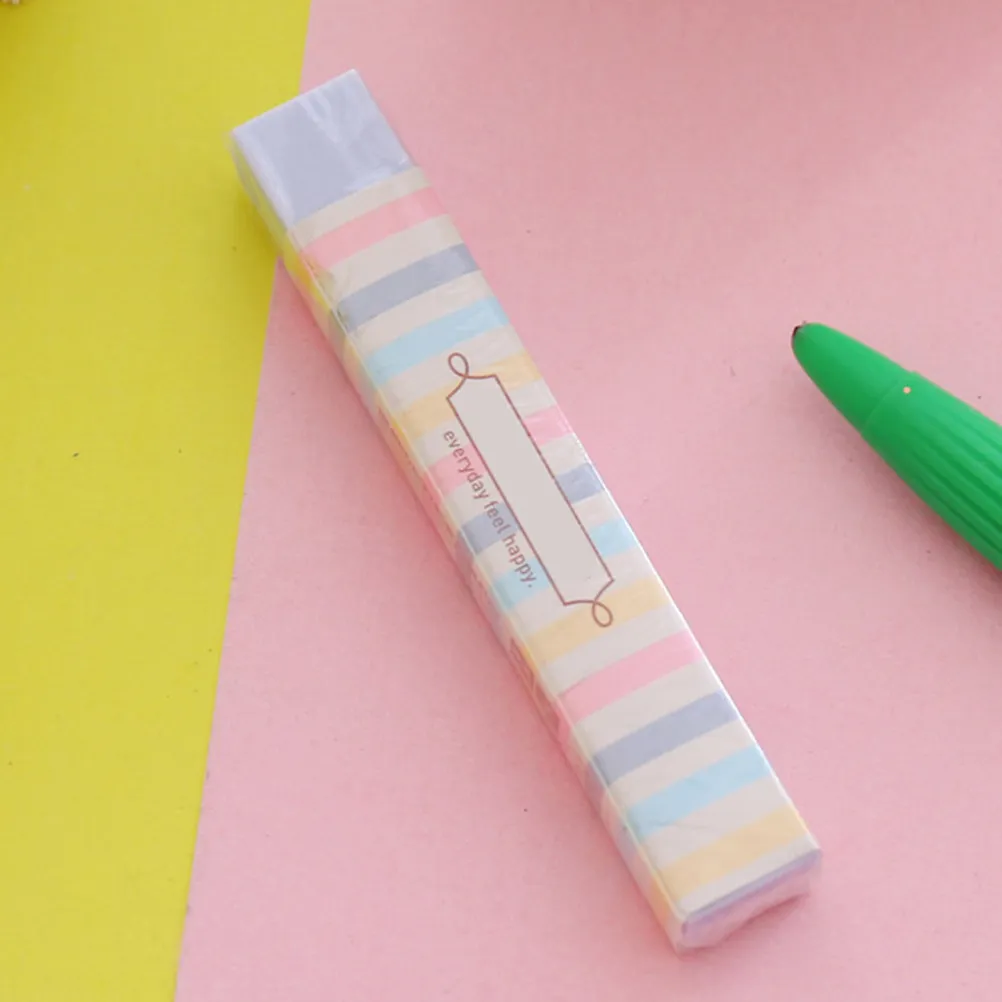 3Pcs Colorful Strip Shape Pencil Eraser Non-Toxic Easy Erase Students School Stationery for and Adults Rubber Eraser