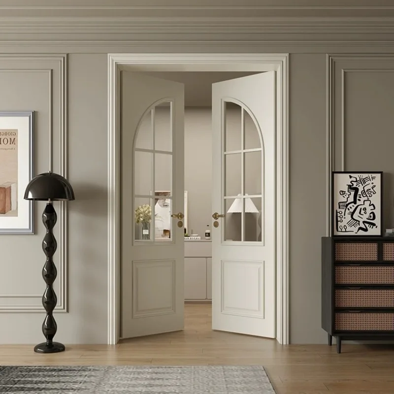 French composite double door, cream paint opposite door, clothing store American wooden door