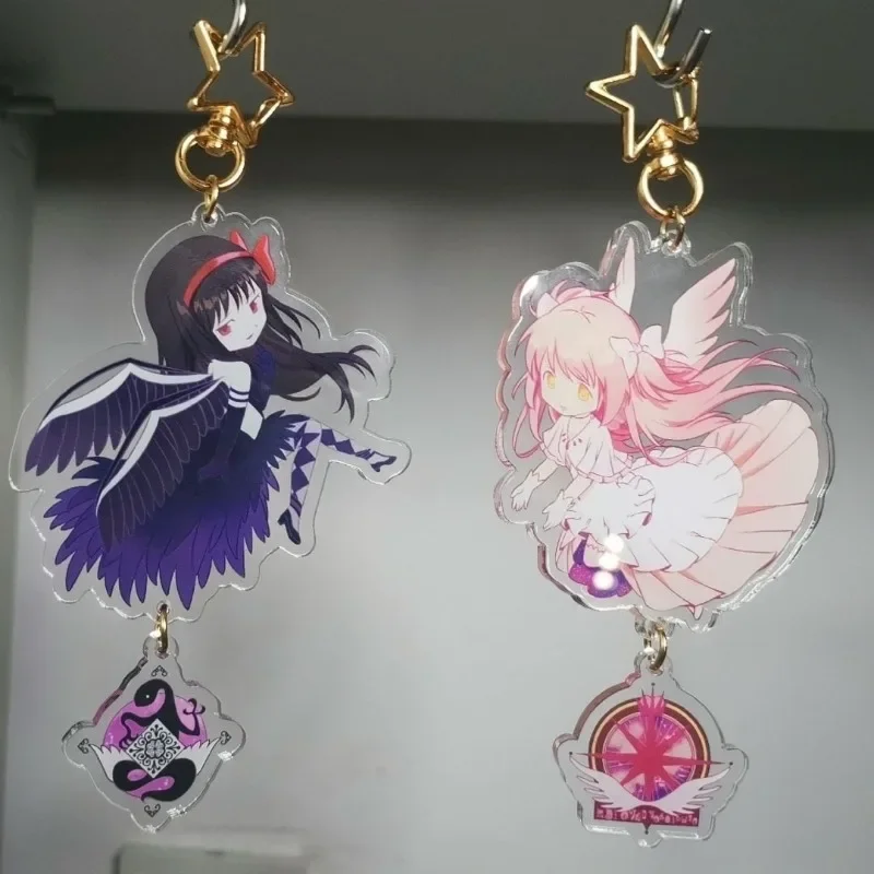 Puella Magi Madoka Magica Keychain Man Anime Key Chain Women Key Holder Cute Couples Keyring Acrylic Wedding Alloy Porte Clef