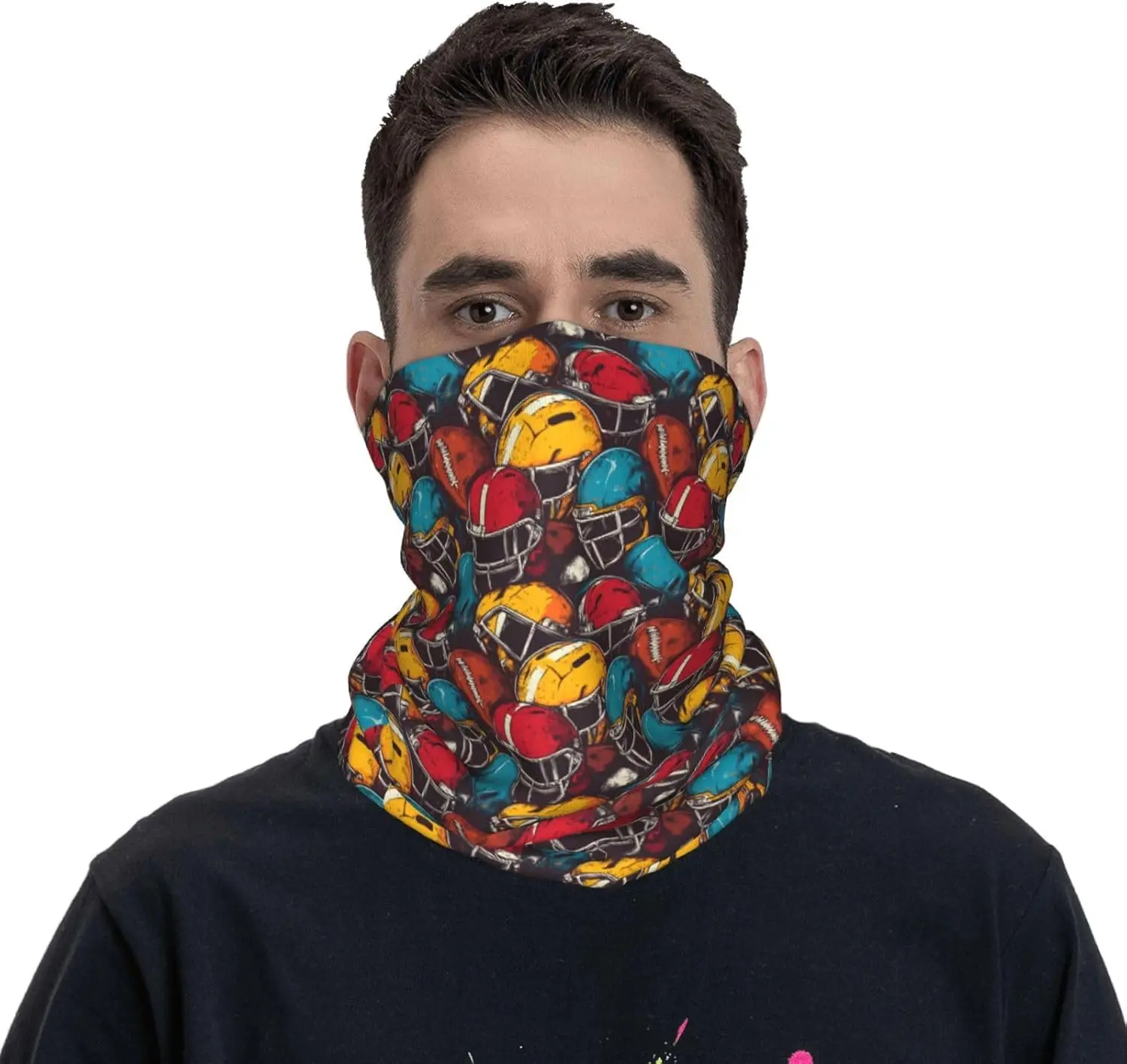 Polainas coloridas para el cuello con estampado de casco de fútbol para hombres y mujeres, máscara facial para el cuello, pañuelo para la cabeza, pasamontañas, Bandana